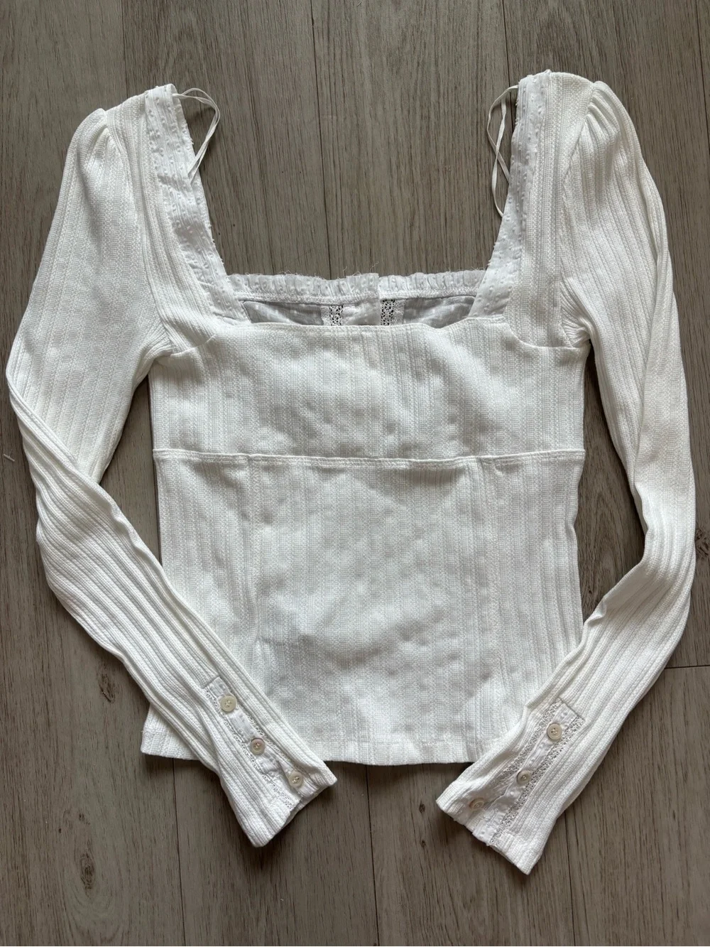 Free People Sugar Sugar White Ribbed Long Sleeve Top Size Small